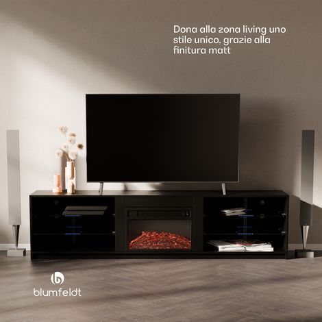Blumfeldt Perth - Medium lowboard, mobile porta TV, camino elettrico, 160 x 40 x 30 cm, LED