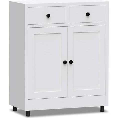 Armoire de Rangement en Métal avec Étagère Réglable et 2 Tiroirs, Petite Meuble de Rangement Métallique, Buffet Caisson pour Salon, Maison, Bureau (Blanc) (1/5)