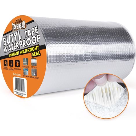 Butyl Waterproof Tape 200mm x 10m Aluminum Foil Butyl Tape Waterproof Roof Leakage Repair Tape Surface Hole Window Sill Gap Pipe Crack (1/5)