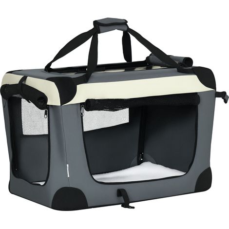 60cm Foldable Pet Carrier, with Cushion, for Miniature Dogs and Cats - Grey