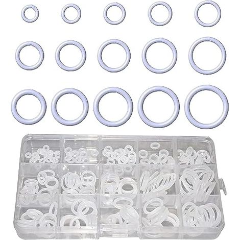 350 Pièces 15 Tailles Joint Torique Blanc Kit d'assortiment, Joints Toriques Métriques en Caoutchouc Nitrile, pour Robinet, Véhicule Climatisation, Electroménagers, Roulement, Pompe (1/5)