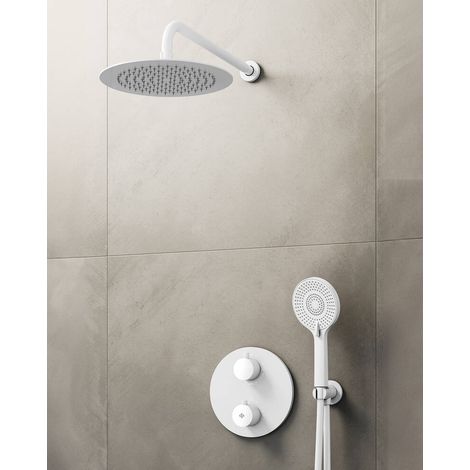 Conj. Empotr. Termostático Round Blanco + Rociador Pared - GME