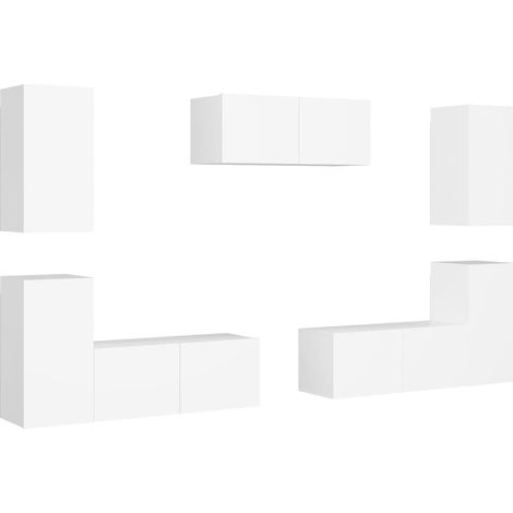 Conjunto de muebles mueble aparador TV televisión salón dormitorio salón 7 piezas madera contrachapada blanco 020025155