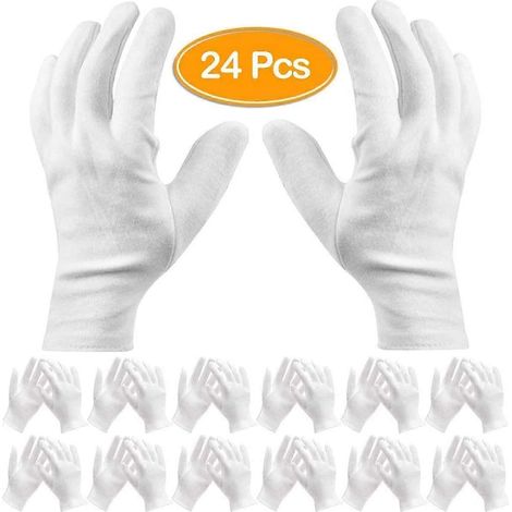 Lot de 24 gants blancs en coton, gants de travail, gants hydratants cosmétiques pour les mains sèches et l'eczéma, inspection de bijoux