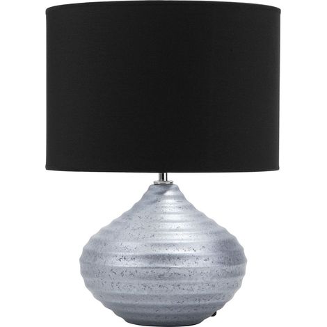 Lampe de Table Chevet en Céramique Argentée avec Abat-jour Noir E27 Max 60W Design Élégant et Tendance pour Salon ou Chambre Glamour et Chic Beliani