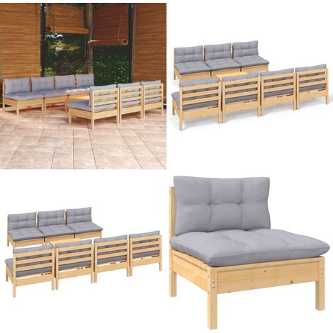 8-tlg. Garten-Lounge-Set mit Grauen Kissen Kiefernholz - Garten-Lounge-Set - Garten-Lounge-Sets - Home & Living (1/5)