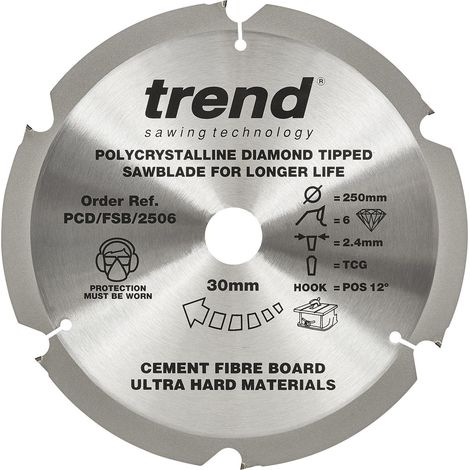 TREND PCD 250MM X 6T X 30MM Diamond Blade Fibre Cement Board (1/5)