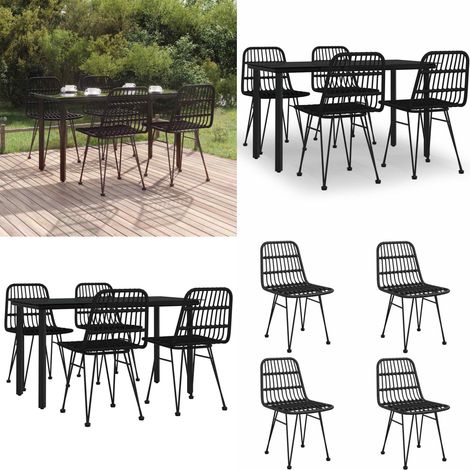 Juego de comedor de jardín 5 piezas ratán sintético negro - Mesa de jardín - Sillas de jardín