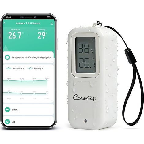 WiFi Thermomètre Hygromètre Connecté Intérieur Extérieur IP65, Alerte App Capteur Température et Humidité Numérique avec LED, Données Exportables 1 An, Idéal pour Maison, Chambre, Cave, Serre (1/5)