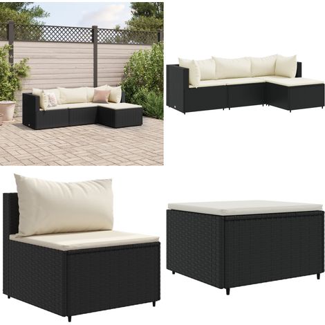 Salon de jardin 4 pcs avec coussins Noir Résine tressée - Ensemble Salon De Jardin - Salon De Jardin Extérieur - Meuble De Jardin - Mobilier De Jardin - Résine Tressée - Home & Living (1/5)