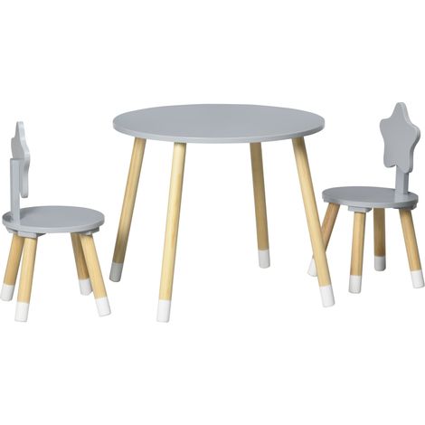 Mesa y 2 sillas madera niños Ø59x50 cm sillas Ø28x51 cm gris