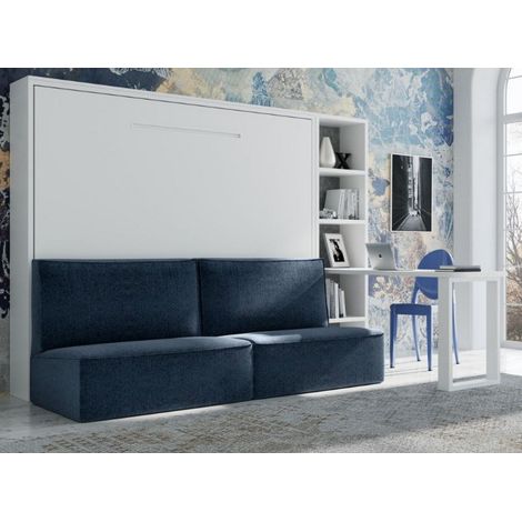 Lit escamotable horizontal LOGIA Gris clair lit+canapé+étagère+bureau-140x200-Canapé Gris clair-Structure Anthracite-Version lit+canapé+étagère+bureau (1/5)