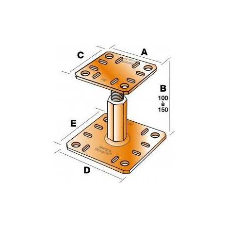 Sud Bois – Pied de poteau réglable en acier S235 JR – Hauteur 100 à 150 mm – Épaisseur 5 mm – Fixation par tirefonds LAG (1/3)