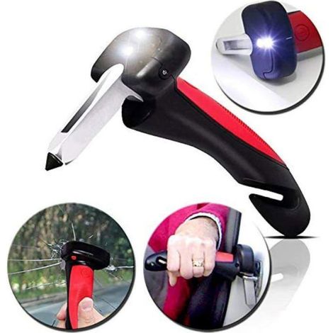 Marteau De Secours Automobile - Casse-Vitre Et Coupe-Ceinture - Lampe Torche Intégrée - Poignée Antidérapante En Caoutchouc - 1 Pièce (1/5)