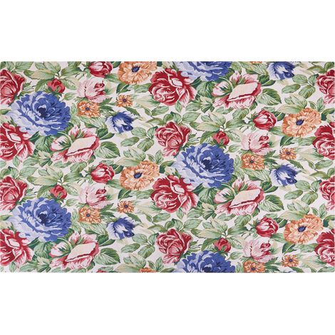 Alfombra de algodón verde rojo azul 140 x 200 cm patrón floral tejido plano Farwan