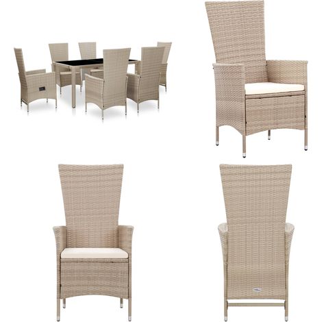 7-tlg. Garten-Essgruppe mit Auflagen Poly Rattan Beige - Gartenmöbelset - Essgruppen - Rattan Möbel - Outdoor Möbel - Balkonmöbel - Home & Living (1/5)