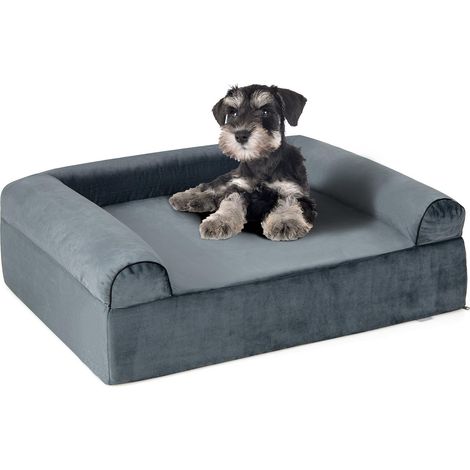 COSTWAY Letto Ortopedico per Cani, Cuccia per Animali in Schiuma di Memoria con Poggiatesta, Copertura Rimovibile e Fondo Antiscivolo per Cani Anziani, 102 x 82 x 30,5 cm (1/5)