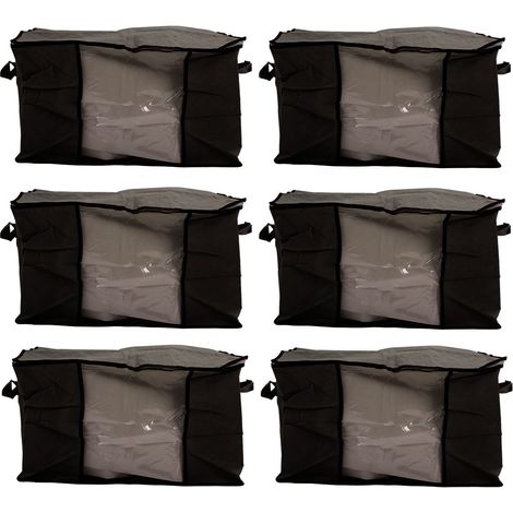 große, faltbare Aufbewahrungstaschen aus Vliesstoff für Decken, Kleiderorganizer für Reisen, Umzüge und den täglichen Gebrauch, Schwarz