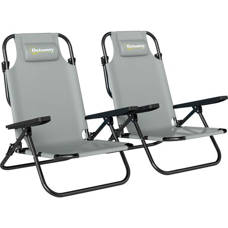 Beyamis Ensemble de 2 chaises de camping portable, chaises pliables de plage, dossier réglable, gris clair. (1/5)