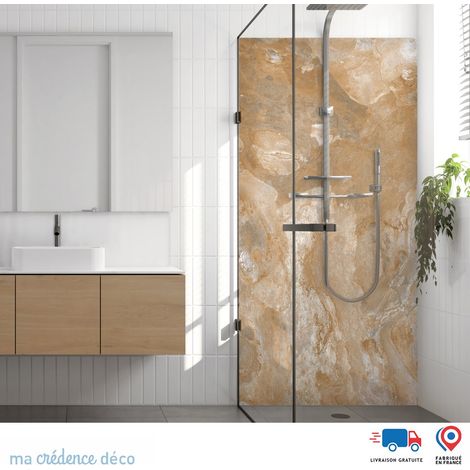 Panneau de douche : Pierre naturelle de Dalmazo - Couleur Sépia - Alu composite - 90 - 245 (1/3)