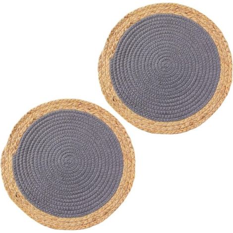 2 cojines aislantes para comedor, mantel individual de lino para mesa de comedor fina, posavasos tejido, calabaza, hierba, gris oscuro, 20×20cm (1/5)