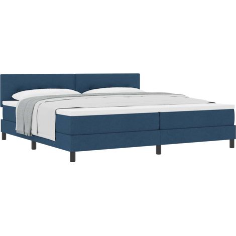 Box Spring Bed with Headboard Manual Blue 200 x 200 cm Fabric vidaXL