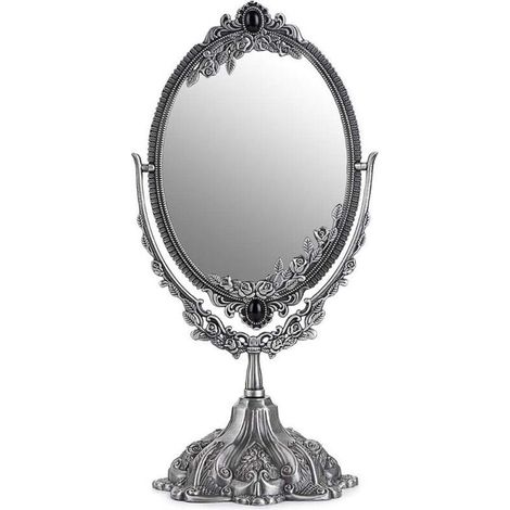 Specchio da trucco ovale vintage a doppia faccia in vetro argentato: elegante design retrò per il bagno o la cabina armadio.