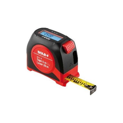 SOLA Mettec - Cinta métrica digital (5 m) y telémetro (20 m) - Cinta métrica digital con pantalla LCD y 7 funciones de medición - Transferencia de lecturas a la aplicación para smartphone