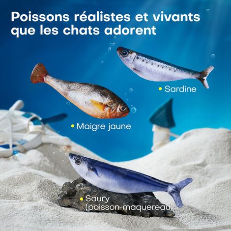 Jouet interactif pour chat en forme de poisson, lot de 3 jouets électroniques rechargeables avec herbe à chat (1/5)
