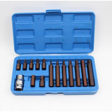 Set di 14 inserti esagonali Allen corti e lunghi con adattatore per attacco quadro da 1/2".