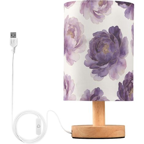 Aquarelle Violet Pivoine Lampe de Table Nuit Bureau pour Salle (1/5)