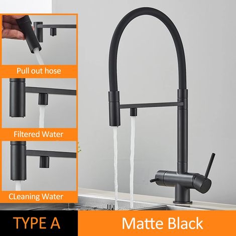 (TYPE A Noir mat) Robinet de cuisine filtré noir et gris, filtre à eau, mitigeur, purification de l'eau, eau potable (1/5)
