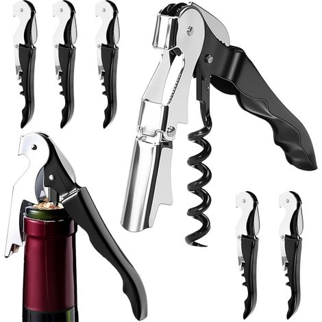 Ensemble de 6 tire-bouchons de sommelier, couteau de sommelier en acier inoxydable, décapsuleur 3 en 1, tire-bouchon, ouvre-bouteille de vin, coupe-capsule professionnel pour types de bouchons, sommel (1/5)
