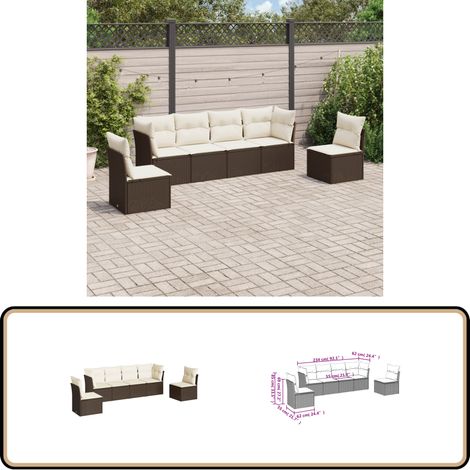 6-tlg. Garten-Sofagarnitur mit Kissen Braun Poly Rattan - Gartenmöbel - Sofa Set - Rattan Möbel - Outdoor Sofa - Lounge Set