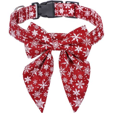 Collier de Noël pour chien avec nœud papillon, en nylon à carreaux rouges et noirs, ajustable, pour grands chiens (taille S, 2 x 40 cm), motif flocon de neige en coton. (1/3)