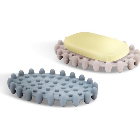 Porte-savon en silicone deux pièces (gris/blanc) - antidérapant, auto-drainant - facile à nettoyer (1/5)