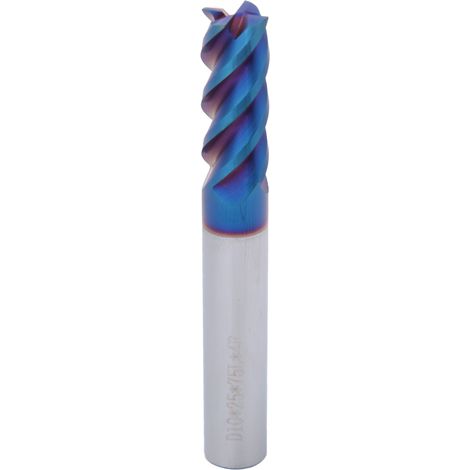 Fraise carbure monobloc HRC65 revêtement nano, 4 goujures, queue cylindrique 10mm, coupe 25mm, longueur totale 75mm, pour acier trempé et inox. (1/5)