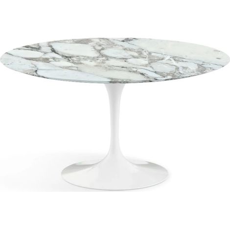 Table tulipe ronde 170 cm marbre Arabescato pied blanc brillant (1/5)
