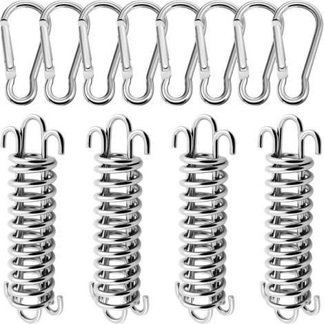 Tendeur Expert Voile Ombrage et Toile avec Ressort de Traction INOX - Fixation Anti-Vent par 8 Mousquetons Sécurisés - Lot de 4 (1/5)