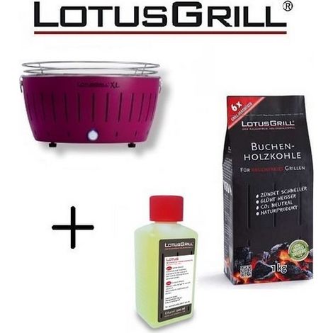 Barbecue Viola XL con Batterie e Cavo di Alimentazione USB + 1Kg di Carbonella di Faggio + Gel Combustibile Inodore per Barbecue 200ml -Lotus Grill (1/3)