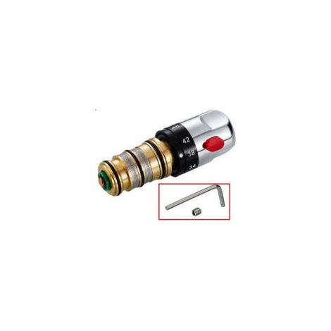 Cartouche thermostatique pour barre de douche – Laiton massif chromé – Disque céramique – Verrouillage sécurité 38°C (1/4)