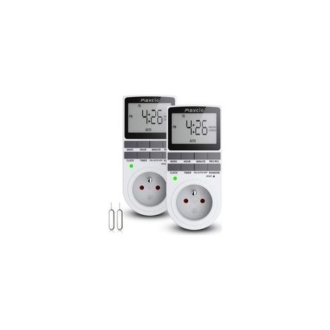 Prise programmable digitale 16A/3680W – Minuterie numérique 24h/7j – Écran LCD – Mode aléatoire antivol – Économie d'énergie (2 Packs) (1/5)