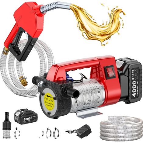 Pompa di trasferimento carburante, portata di 12 galloni al minuto, ugello con spegnimento automatico, con 1 batteria da 4,0 Ah. (1/2)