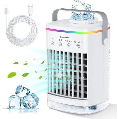 Climatiseur portable avec ventilateur et éclairage - Petit rafraîchisseur d'air avec fonction d'humidification, 4 vitesses-AquaForge (1/5)