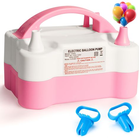 Pompe électrique pour gonfler les ballons, pompe à air portable automatique à double buse, 110 V 600 W, avec outil de nouage, rose et blanche. (1/5)