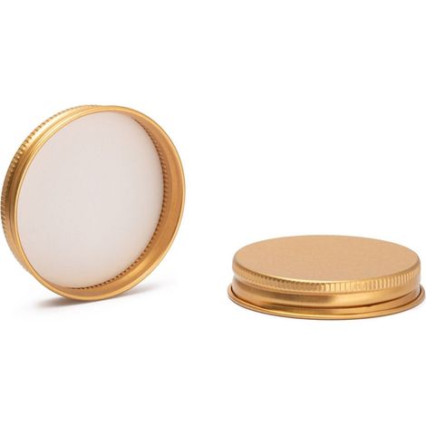 Elegante tapa de aluminio 58/R3 para tarros de 120-160 ml, color dorado.