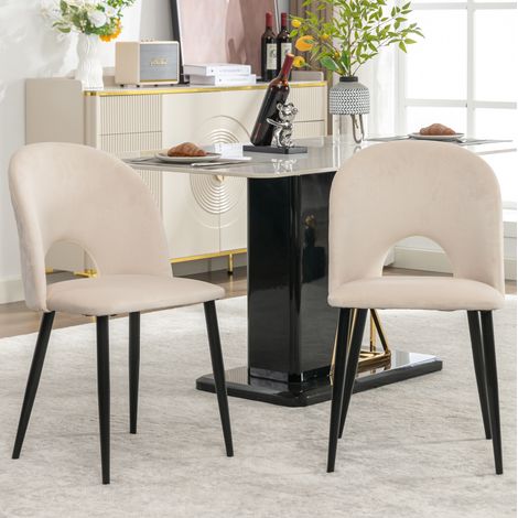 Silla de comedor de terciopelo beige, 47 x 44 x 84 cm, con patas regulables (1/5)