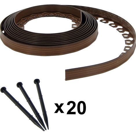 GT Garden flexible Rasenkante - Beetumrandung, Braun, 5 cm x 10m inkl. 20 Befestigungstiften