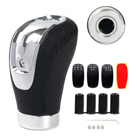 Universeller Schaltknauf aus Leder mit 4 Adaptern und 3 Ersatzkappen, für Schaltwagen mit 8 mm, 10 mm, 10 mm, 12 mm Gewinde (1/5)