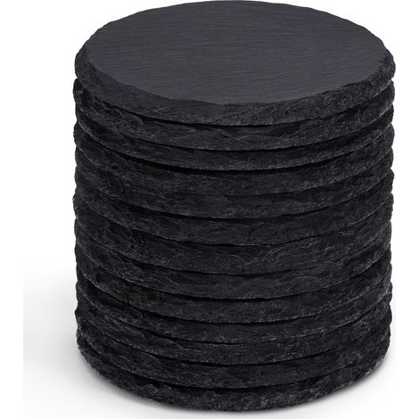 Lot de 12 Dessous de Verre en Ardoise Noire Ronds- 4 Pouces/10cm avec Fond Anti-Rayures - Parfaits pour Maison, Bureau (1/4)